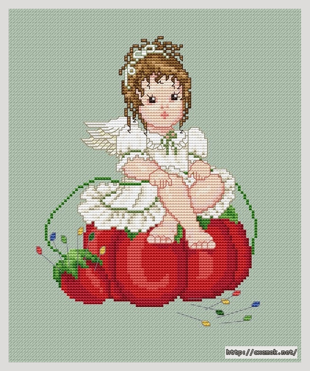 Download embroidery patterns by cross-stitch  - Stitching angel with pincushion tomato, author 