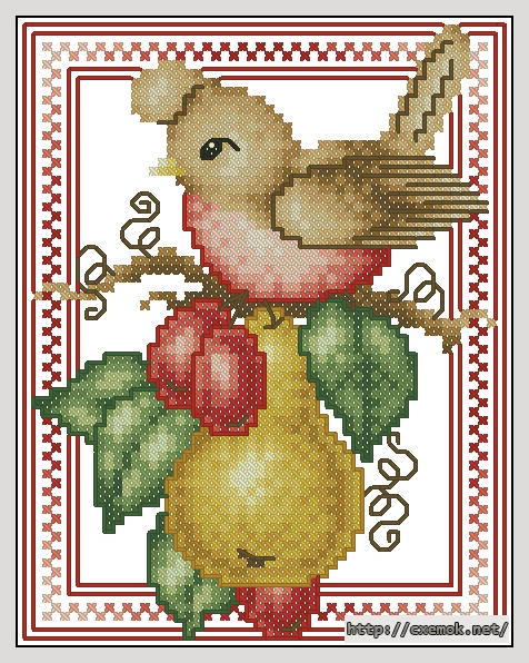 Скачать схемы вышивки нитками / крестом  - Partridge on a pear branch