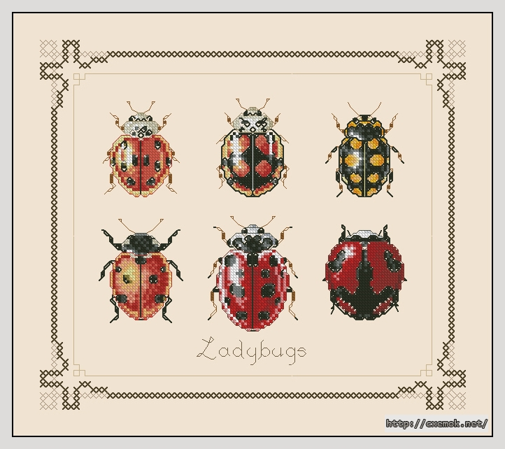 Скачать схемы вышивки нитками / крестом  - Mini ladybugs, автор 