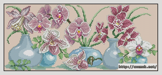 Скачать схемы вышивки нитками / крестом  - Orchids in vase, автор 