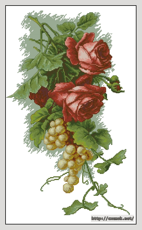 Скачать схемы вышивки нитками / крестом  - Красные розы с виноградом, автор 