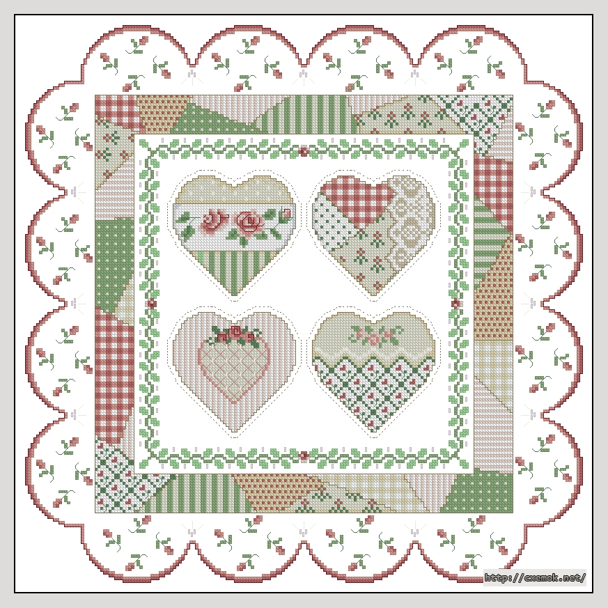Download embroidery patterns by cross-stitch  - Patchwork heart quilt sampler