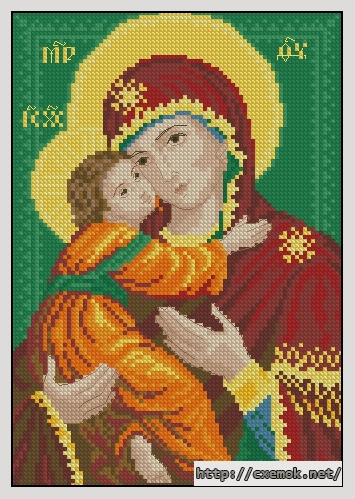 Скачать схемы вышивки нитками / крестом  - Икона божьей матери владимирская, автор 