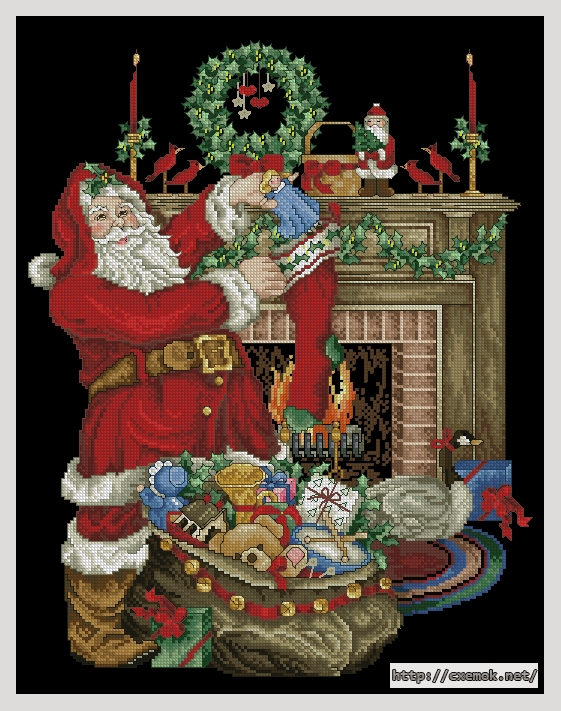 Скачать схемы вышивки нитками / крестом  - Santa''s fireplace, автор 