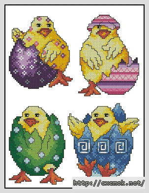 Download embroidery patterns by cross-stitch  - Пасхальные цыплята