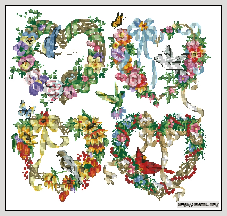Скачать схему вышивки нитками Wreaths for all Seasons, автор 