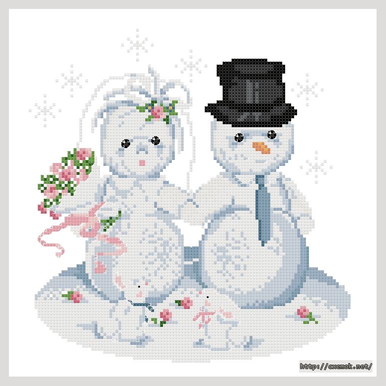 Скачать схему вышивки нитками Snowmen Wedding, автор 