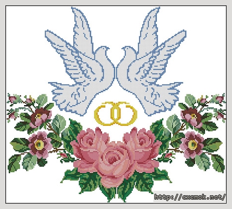 Завантажити схеми вишивки нитками / хрестом  - Свадебный рушник с голубями и розами, автор 