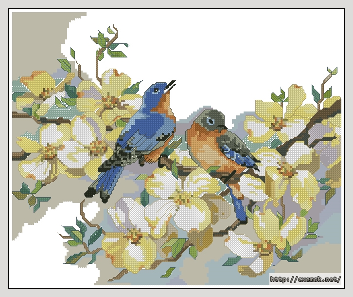 Download embroidery patterns by cross-stitch  - Birds with dogwood, author 