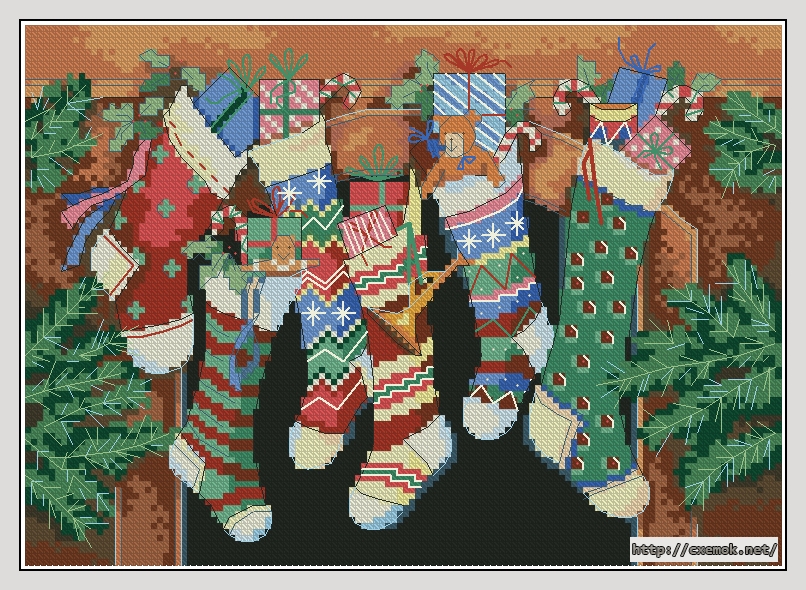Скачать схемы вышивки нитками / крестом  - The stockings were hung, автор 