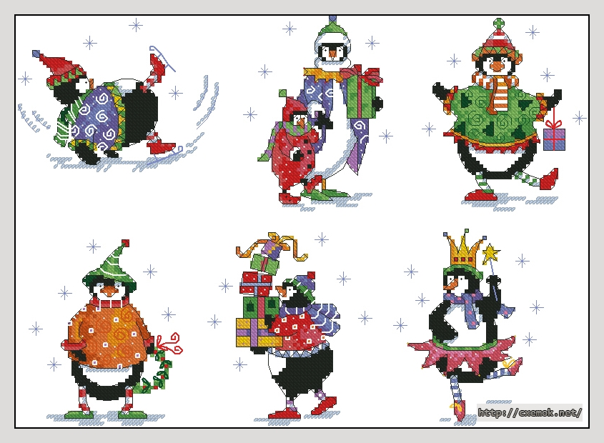 Скачать схемы вышивки нитками / крестом  - Penguin parade ornament, автор 