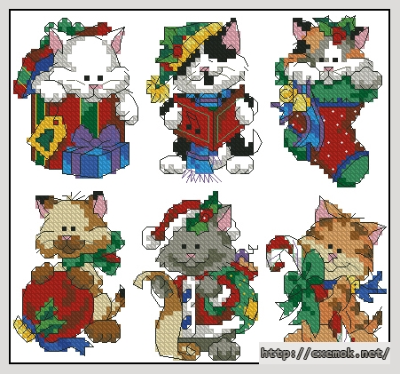 Скачать схемы вышивки нитками / крестом  - Christmas kitty ornaments, автор 