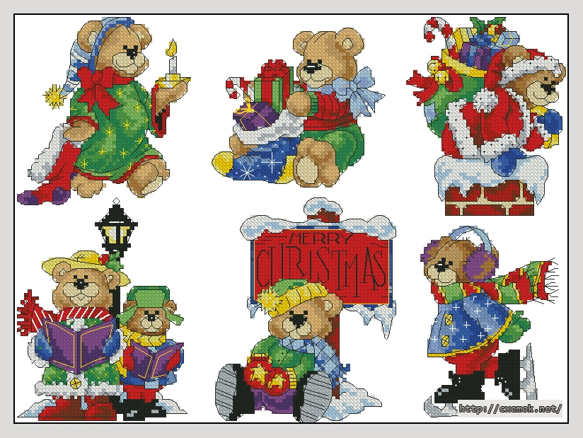 Скачать схемы вышивки нитками / крестом  - Christmas bears, автор 