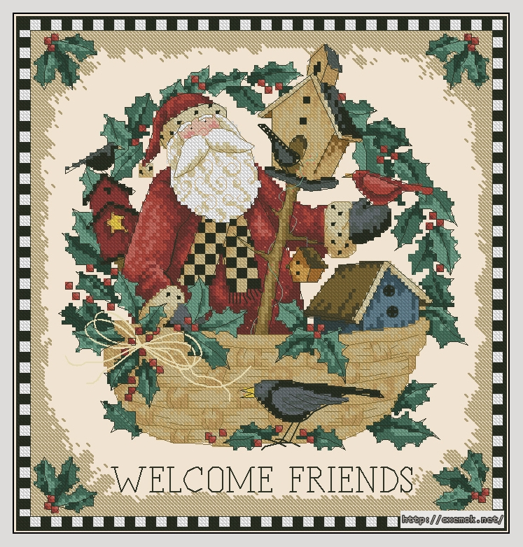 Скачать схемы вышивки нитками / крестом  - Santa''s welcome, автор 