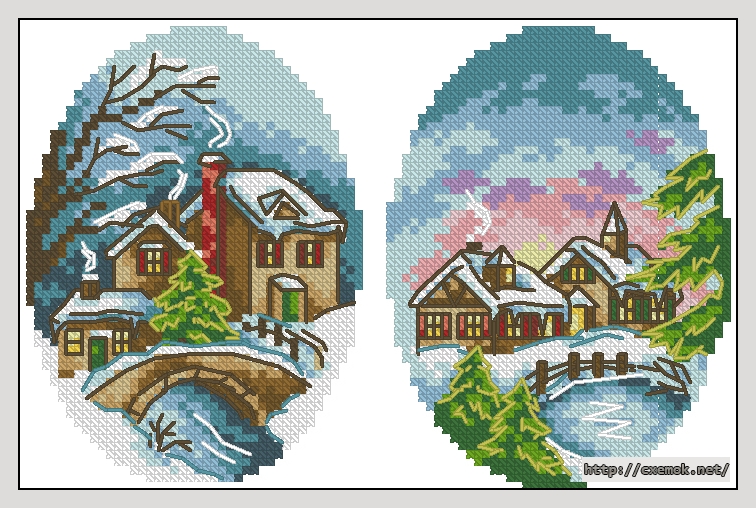 Download embroidery patterns by cross-stitch  - Зимние открытки