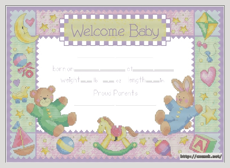 Скачать схемы вышивки нитками / крестом  - Pastel welcome baby announcement, автор 