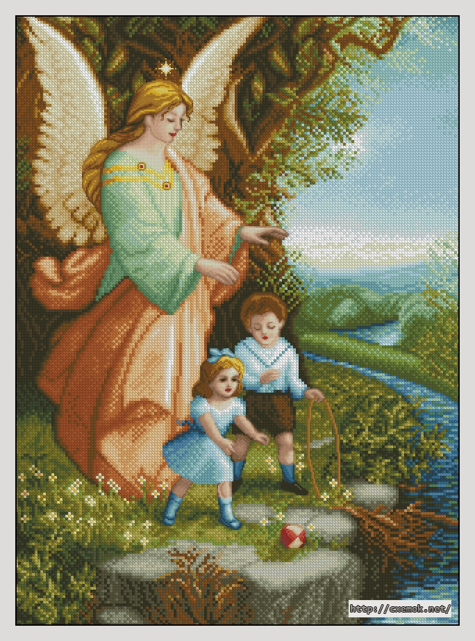 Скачать схемы вышивки нитками / крестом  - Ангел хранитель и дети, автор 