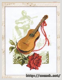 Скачать схемы вышивки нитками / крестом  - Гитара с розой, автор 