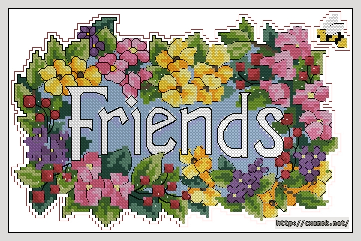 Скачать схему вышивки нитками Friends Bouquet, автор 