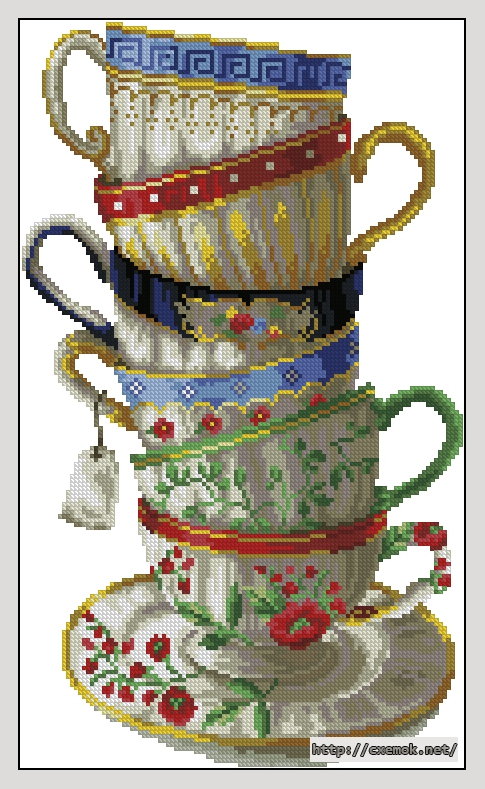 Скачать схемы вышивки нитками / крестом  - Чайные чашки, автор 