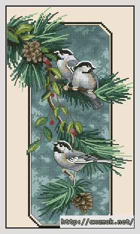 Скачать схемы вышивки нитками / крестом  - Chickadees on a branch, автор 