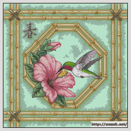 Скачать схемы вышивки нитками / крестом  - Hummingbird and bamboo, автор 