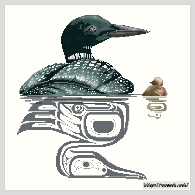 Download embroidery patterns by cross-stitch  - Loon & chick