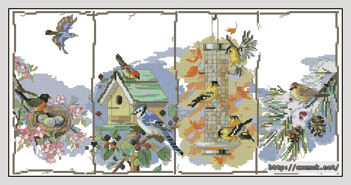 Скачать схемы вышивки нитками / крестом  - Four seasons birds, автор 