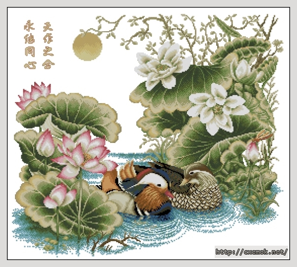 Скачать схемы вышивки нитками / крестом  - Romantic mandarin duck, автор 