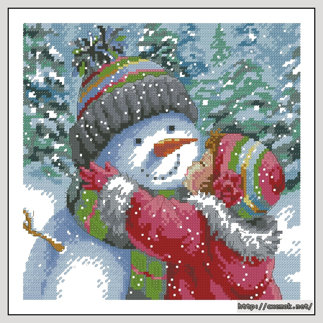 Скачать схемы вышивки нитками / крестом  - A kiss for snowman , автор 