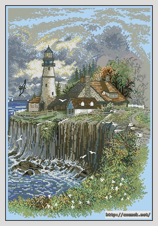 Скачать схему вышивки нитками Cliffside Lighthouse, автор 
