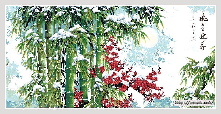 Download embroidery patterns by cross-stitch  - The snow - covered bamboos
