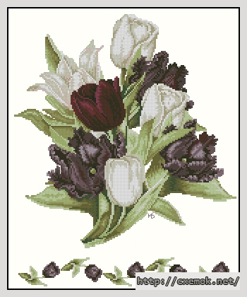 Скачать схемы вышивки нитками / крестом  - Black tulips, автор 