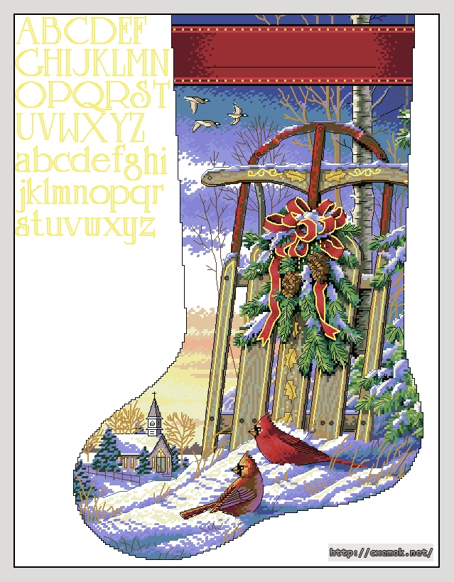 Скачать схемы вышивки нитками / крестом  - Christmas sled stocking, автор 