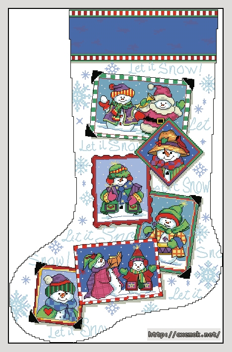 Скачать схемы вышивки нитками / крестом  - Snowmen snapshots stocking, автор 